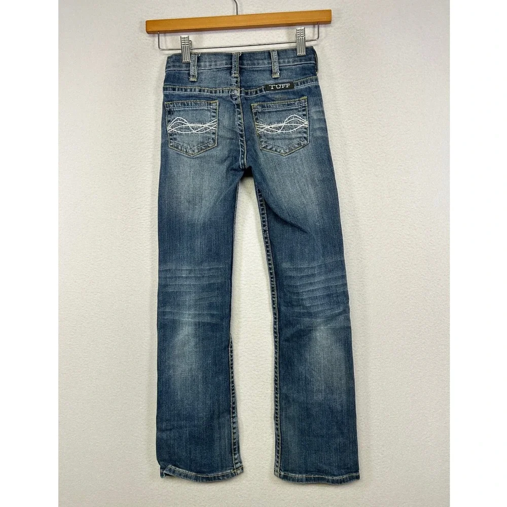 Western Cowgirl Tuff Co Kids 7 Blue Bootcut Embroidered Adjustable Waist Jeans‎